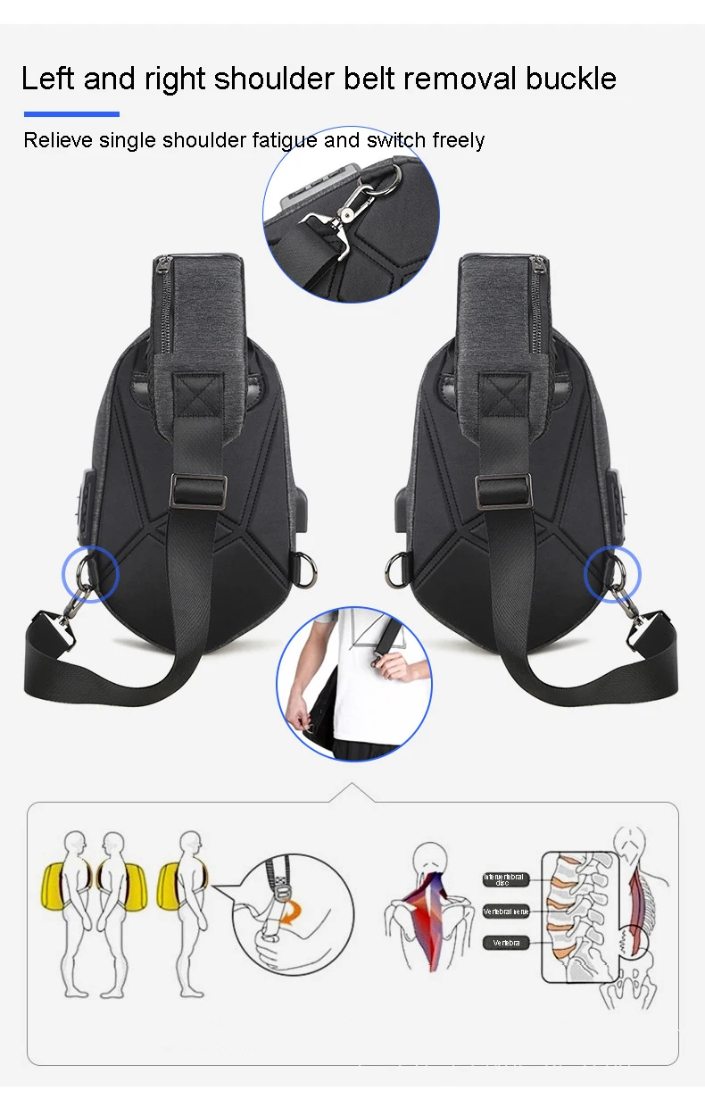 Crossbody Motor Cycling Backpack for College Student Unisex Running Chest Bag for Men USB Charging Fashion Streetwear Sling Pack