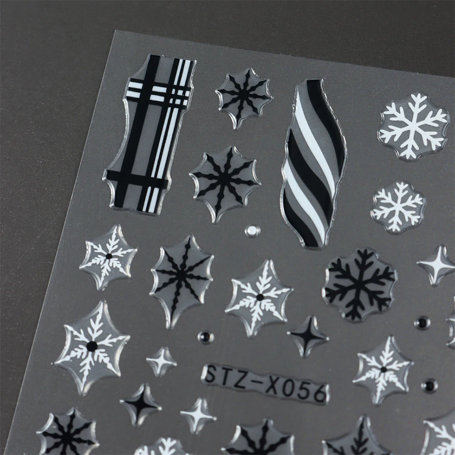 2 uds copo de nieve pegatinas navideñas para decoración de uñas negro blanco copo de nieve y líneas deslizadores de uñas de Navidad suministros de decoración de manicura DIY