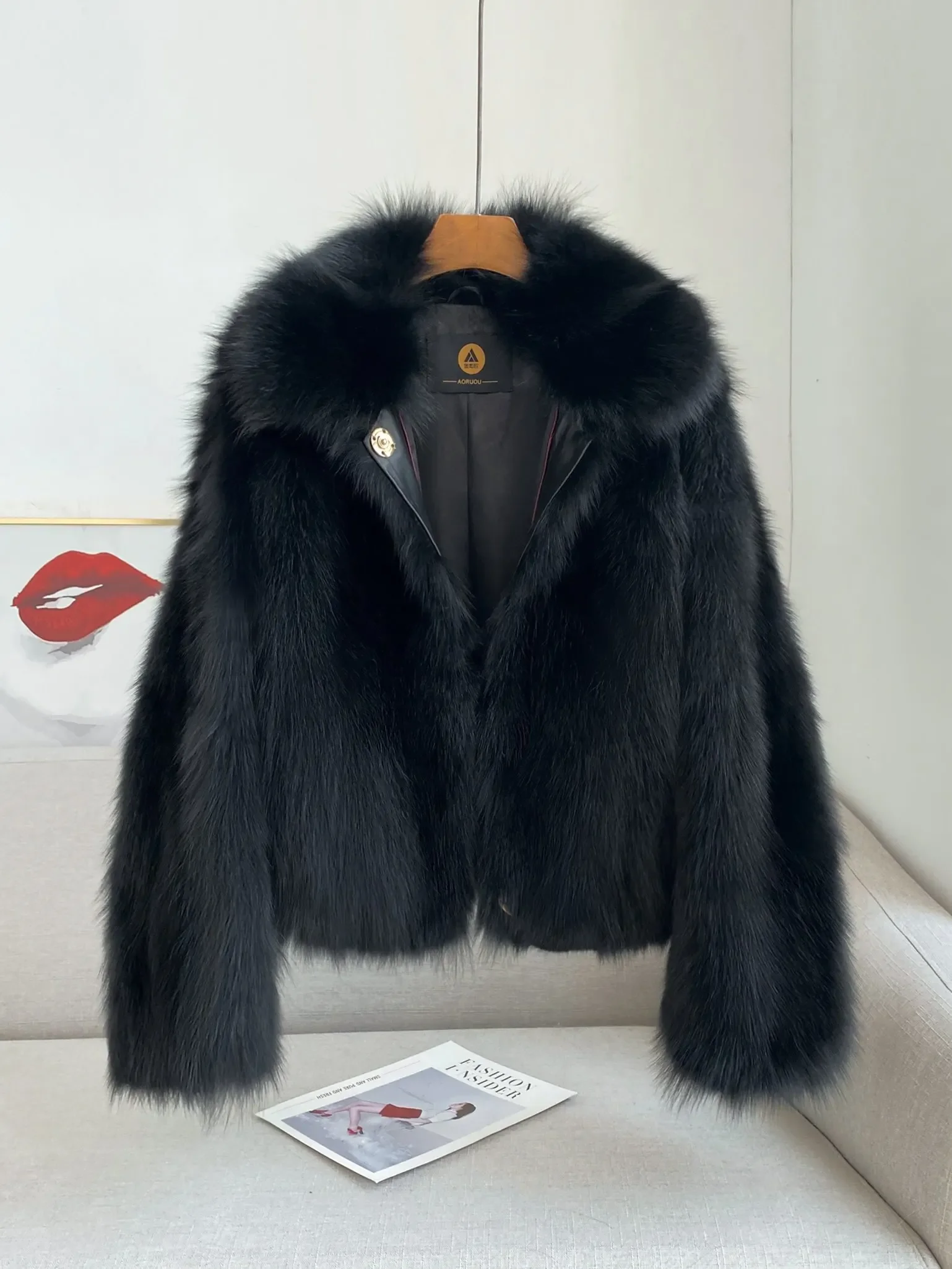 سترة جديدة من شعر الراكون ميلارد للنساء، نمط قصير، رقبة مربعة