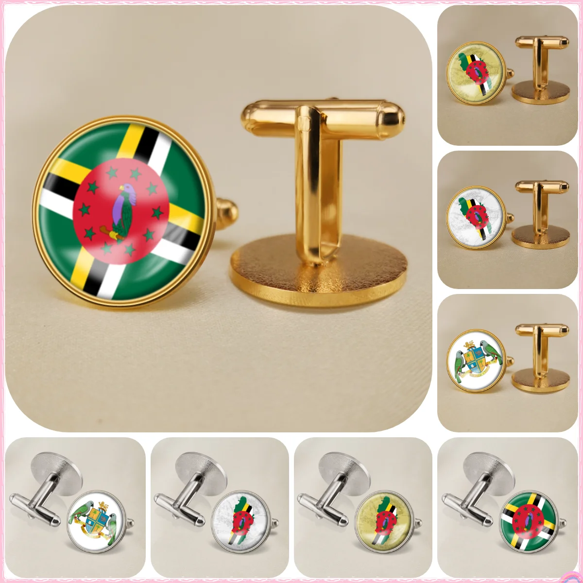 Dominica Dominican Republic Ecuador National Emblem Flag Cufflinks