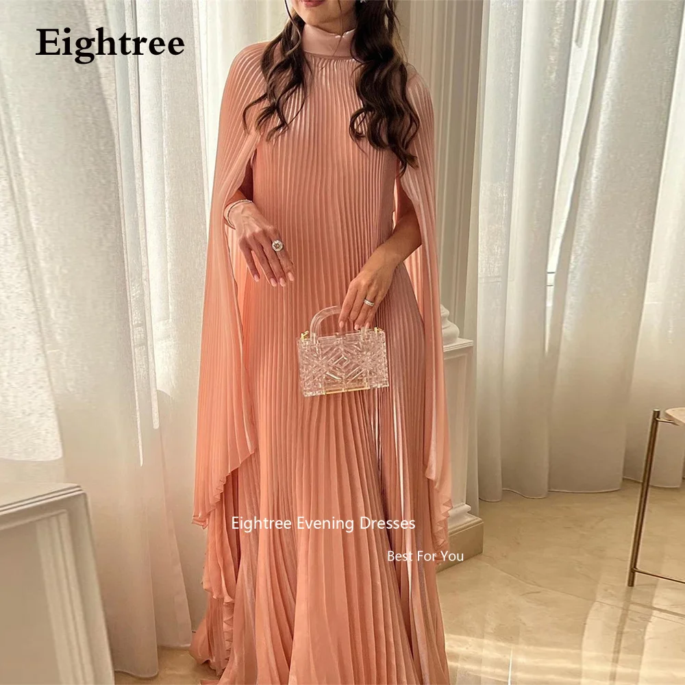 Eightree Pink Chiffon Pleat Prom Dress O Veck Long Formal Abendkleider Dubai Elegant Party Dresses For Women 2024 New Arrivial