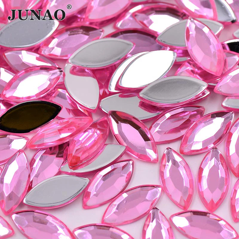 JUNAO 4*15mm 12*25mm Horse Eye Crystal AB Rhinestone Flatback Acrylic Crystal Stones Non Hotfix Strass For Garment Accessory