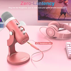 Haomuren USB Microphone Condenser Computer Mic,Pink Gamer Recording Microphones for PC phone with Headphone Output girls K66