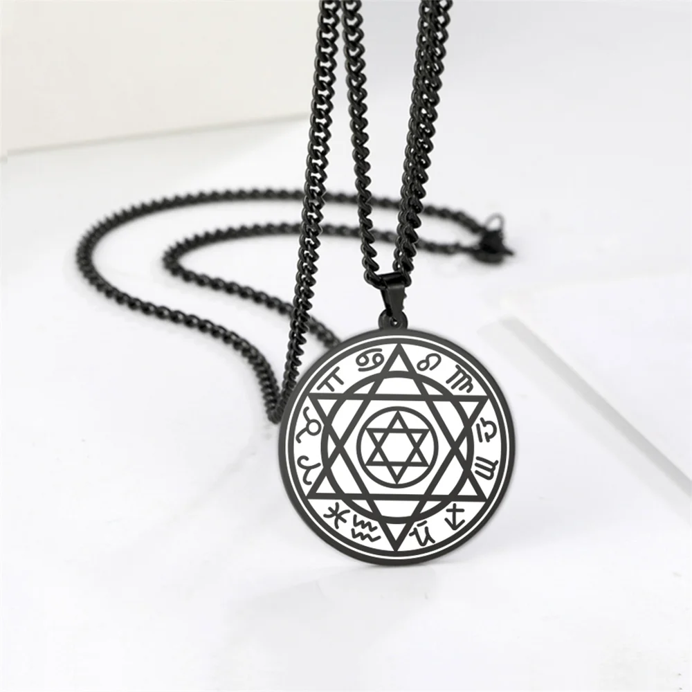 EUEAVAN Seal of Solomon Hexagram Star 12 Constellation Pendant Necklace Vintage Star of David Necklaces Stainless Steel Jewelry