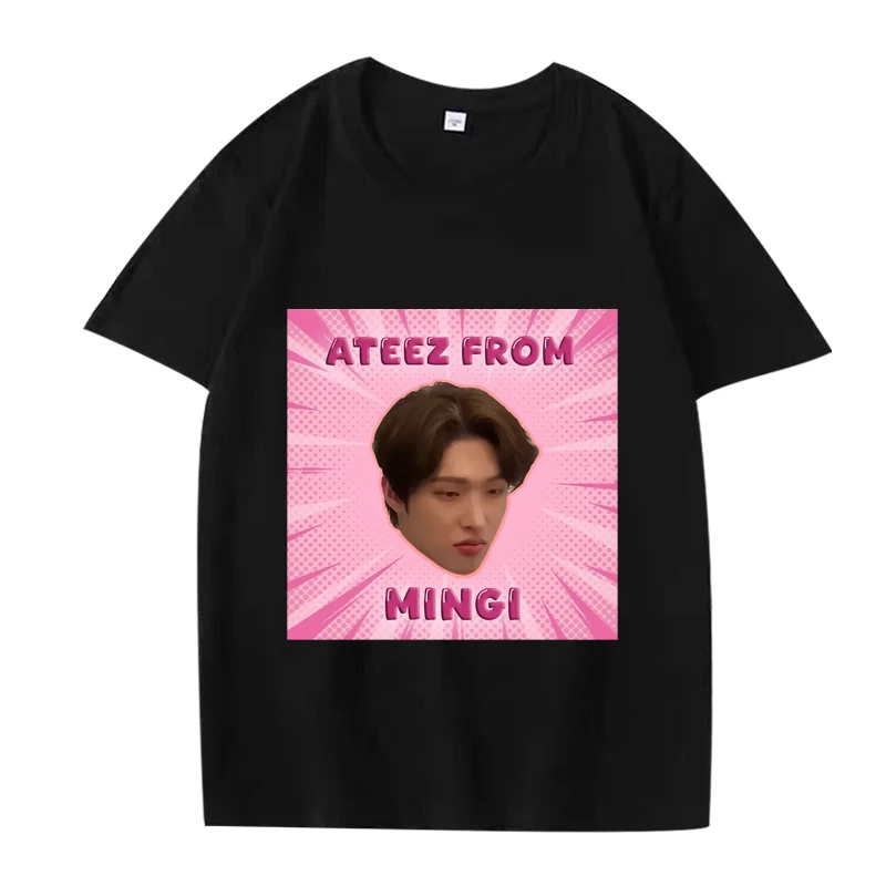 

K-POP Ateez mingi funny graphics T Shirt men ’s women Oversized 100% Cotton streetwear short sleeve top Summer print Unisex tops