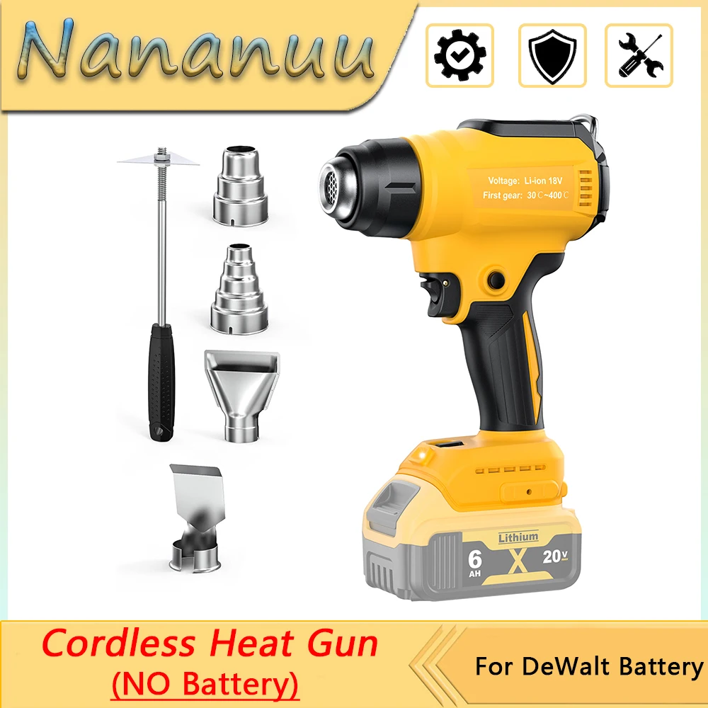 

Nananuu Portable Cordless Heat Gun With 4pcs Nozzles Shrink Wrapping Tool Fast Heating Adjustable Temperature (No Battery)