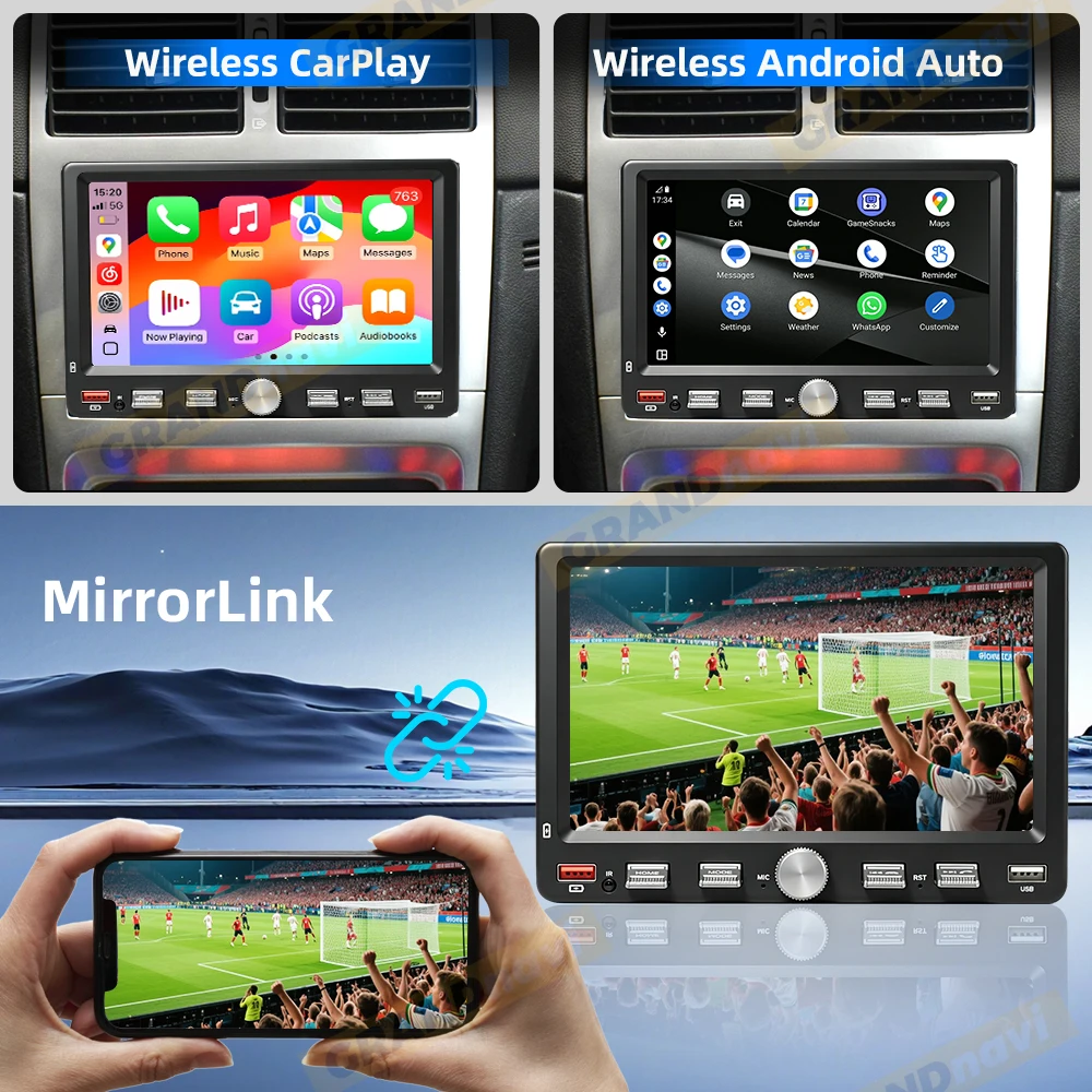 Einstellbarer Bildschirm 1Din MP5 Kabelloses Carplay Android Auto Autoradio FM EQ Mirror Link Universelles Auto-Audio-Multimedia-Player – Detail 8
