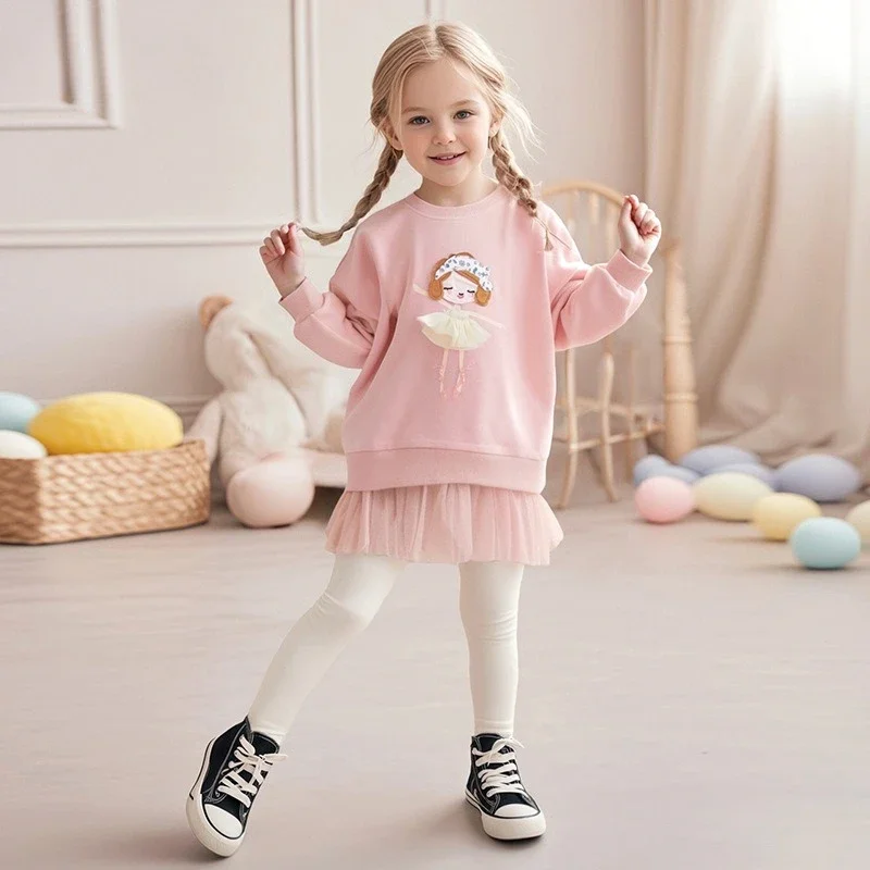 

Girl Outfit Set 2026 Spring Cute Pink Cartoon Pattern Top 2-piece Set New School Clothes XL