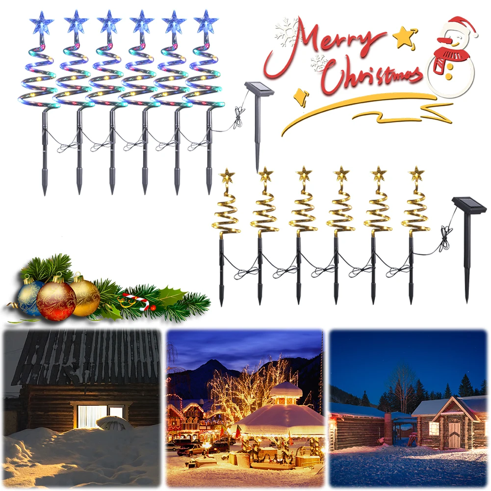 

Solar Spiral Christmas Tree Pathway Lights Waterproof Tree Stake Lights with Star Topper for Indoor Outdoor Garden Holiday Decor