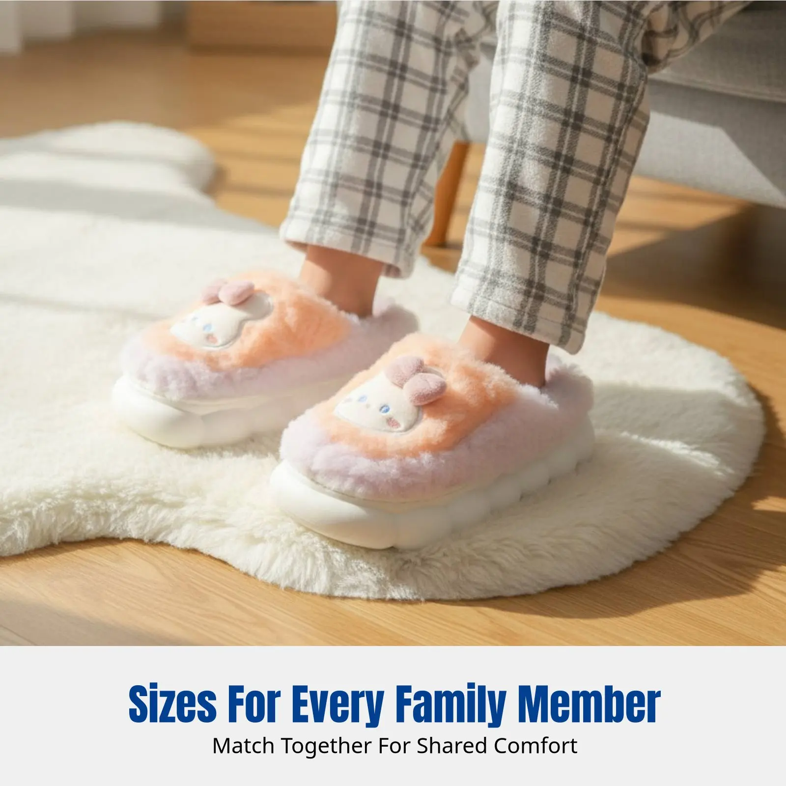 

Winter Kids Indoor Slippers, Cartoon Bunny, Plush Lined, Non-Slip, Parent-Child, Thick Sole, Rear Heel