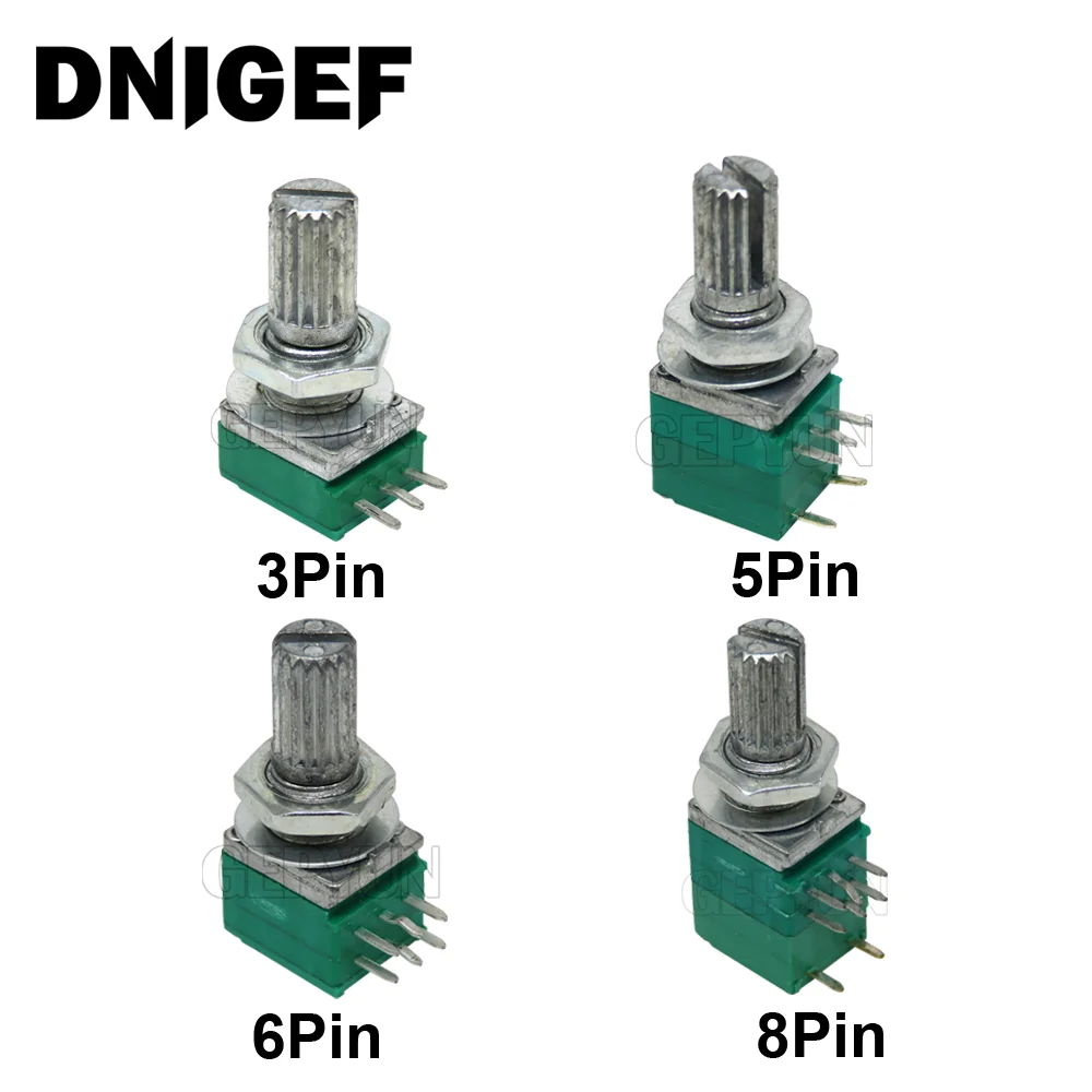 5pcs RV097 RK097 5K 10K 20K 50K 100K 500K with switch audio 3pin 5pin 6pin 8pin shaft 15mm amplifier sealing potentiometer
