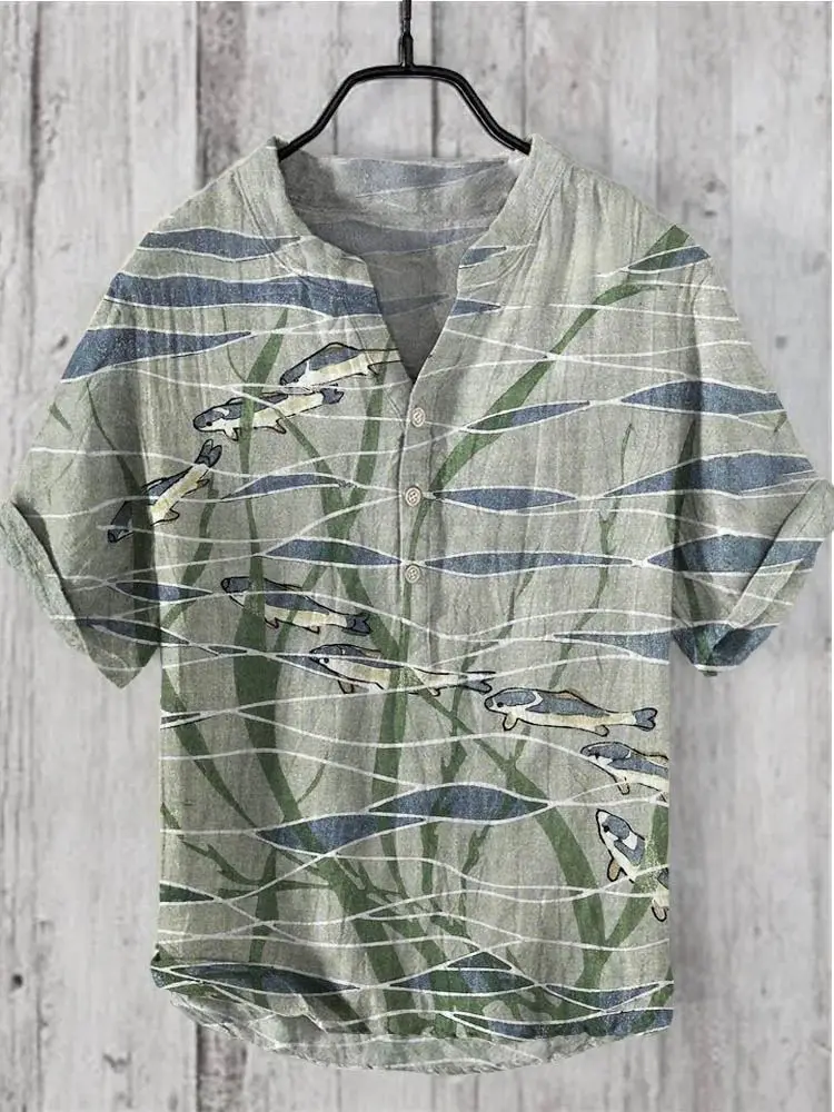 Impresión creativa para ropa de hombre, camisa hawaiana con 3 botones, tendencia callejera de verano