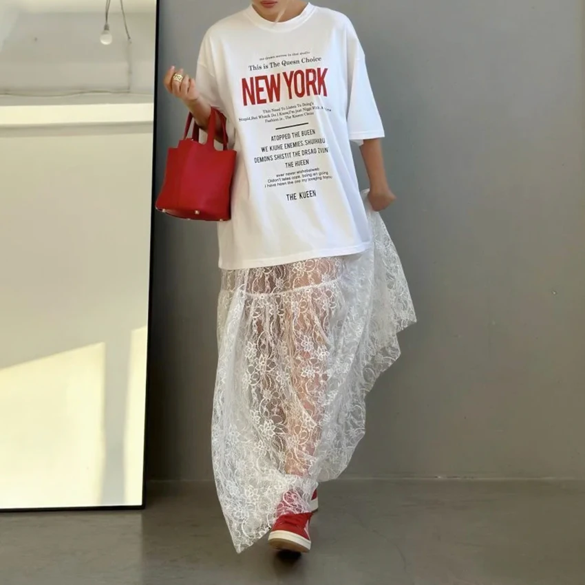 

Linad Hollow Out Long Skirt Summer Maxi White Sexy Skirt Lace Loose A-Line For Woman Ankle-Length Skirts Casual Woman Fashion
