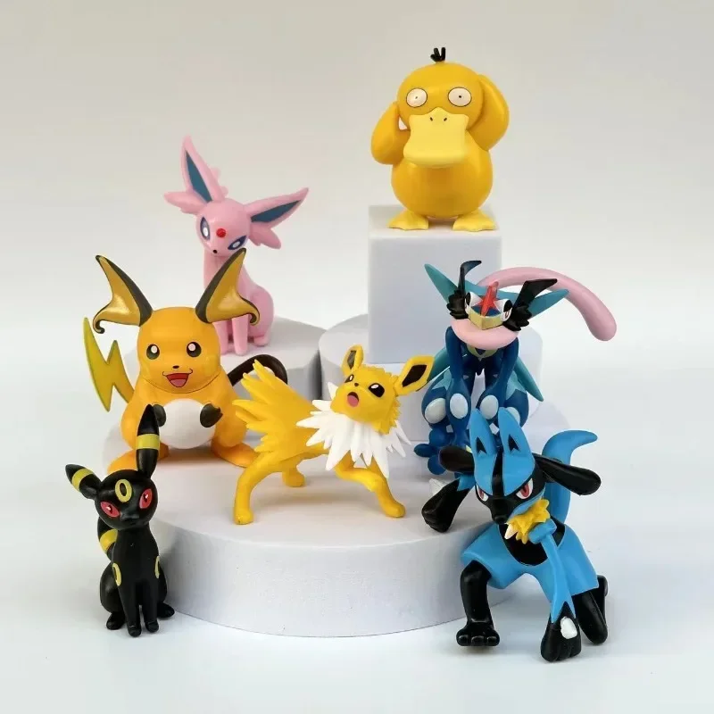 7 Uds figura de Pikachu modelo evolución Raichu Lucario Greninja Psyduck Umbreon muñeca adornos decorativos coleccionar regalos Juguetes