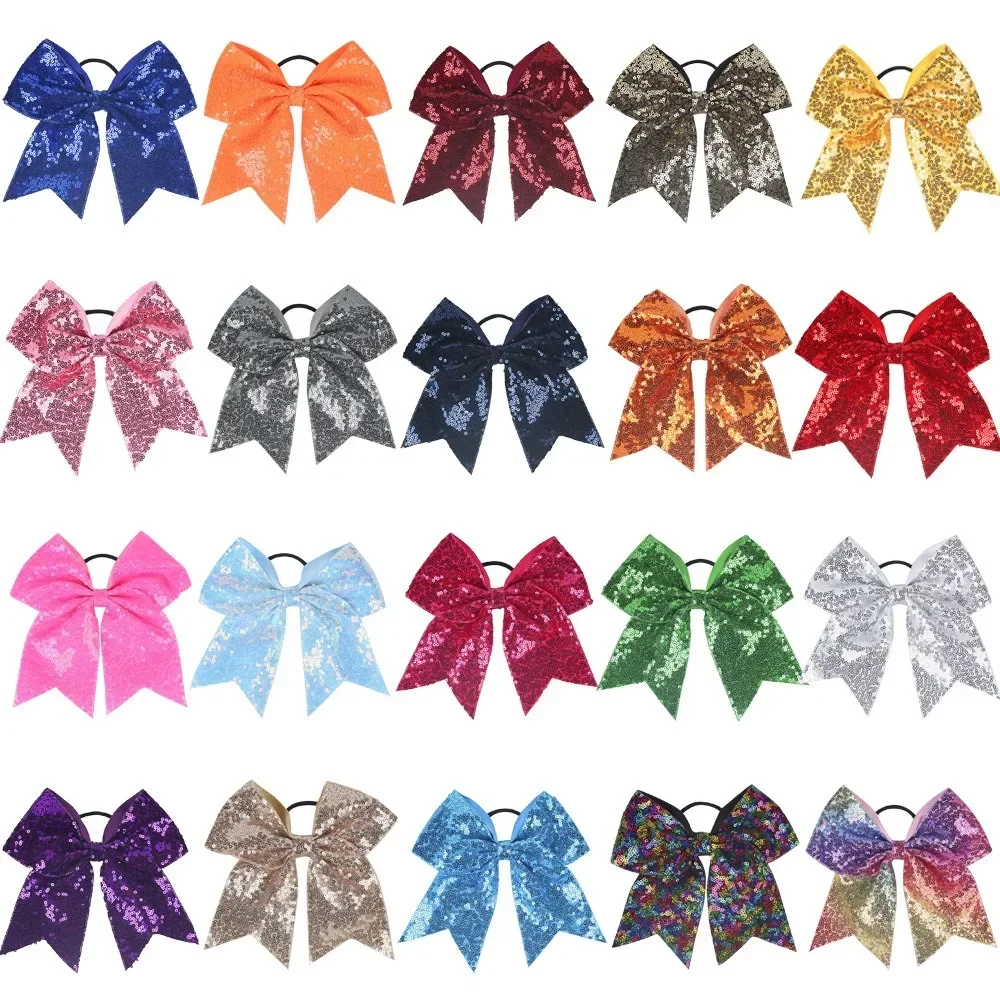 1szt Bling Glitter Sequins Pigtail Bows for Kids Large Sparkly Cheerleading Bowknot Ponytail Holder Girls Elastyczne opaski do włosów — zdjęcie 3