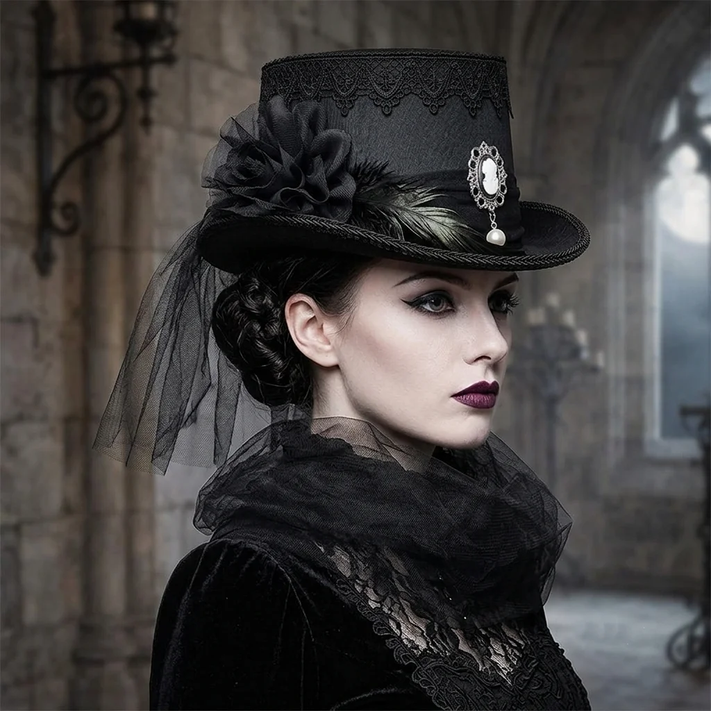 Women'S Victorian Era Accessories - Chapeau haut de forme gothique noir