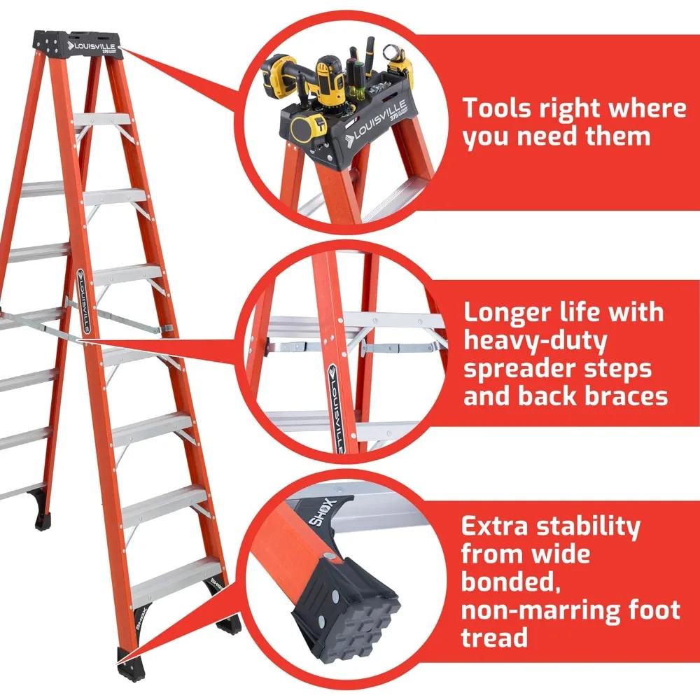 8-Foot Fiberglass Step Ladder, 375-Pound Load Capacity, Type