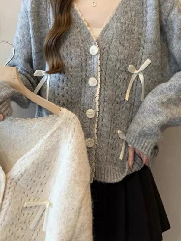Faionable V-Ne هوك تصميم محبوك سترة مفتوحة الخريف جديد Sle المرأة الحلو زر سترة معطف en تخفيف Loos... #1