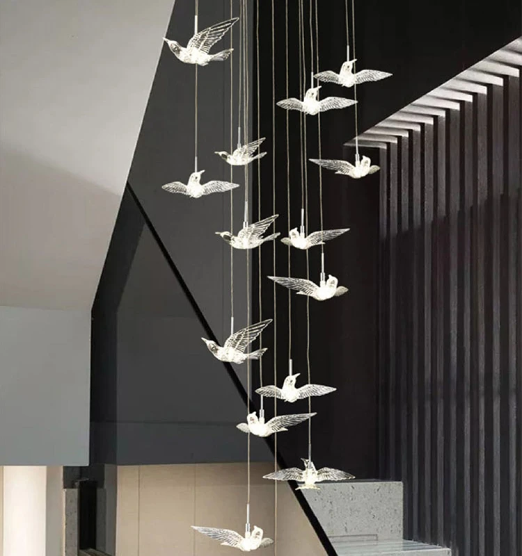 

Pigeon LED Acrylic Pendant Lamps Stair Chandelier Hall Ceiling Lighting Bird Stairway Droplight Hotel Ceiling Decoration Lights