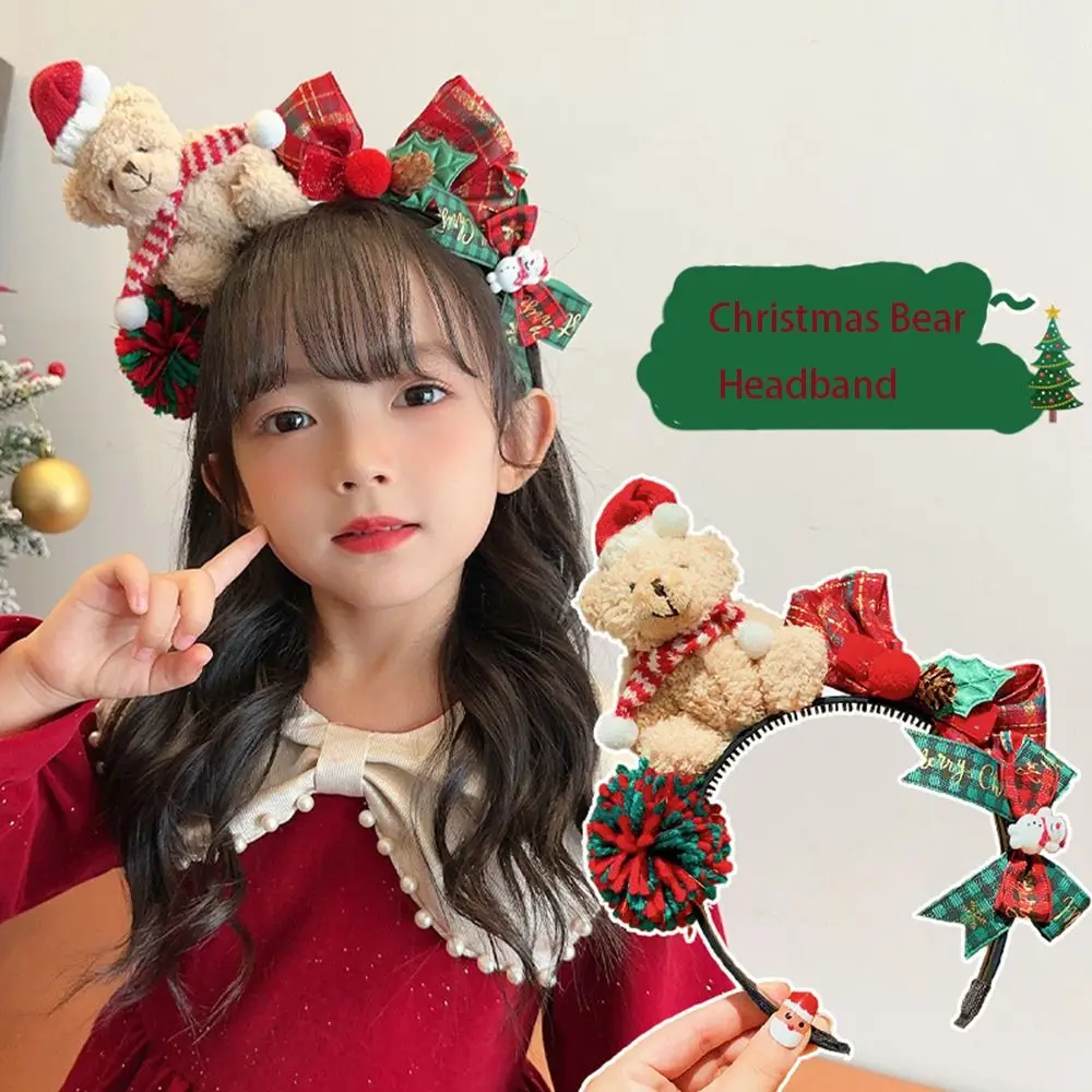 ตกแต่งคริสต์มาสคริสต์มาสแถบคาดศีรษะ Santa Elk ผม Hoop Antlers แถบคาดศีรษะผม Hoop Party Dress Up Plush Bow ผม Band เด็ก