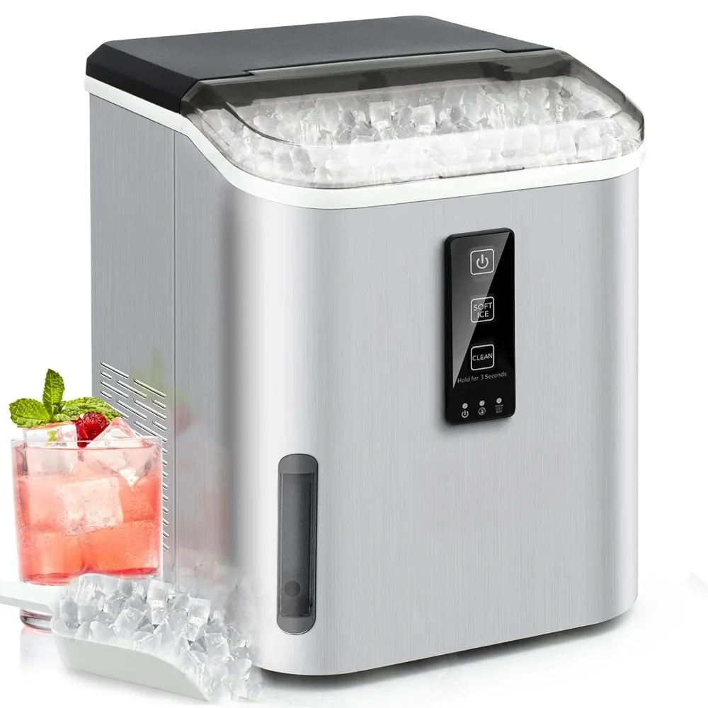 

XMSJ PERSONAL CHILLER Soft Nugget Countertop Ice Maker, 50lbs in 24H,Self-Cleaning Chewable Pellet Ice Machine for Kitchen