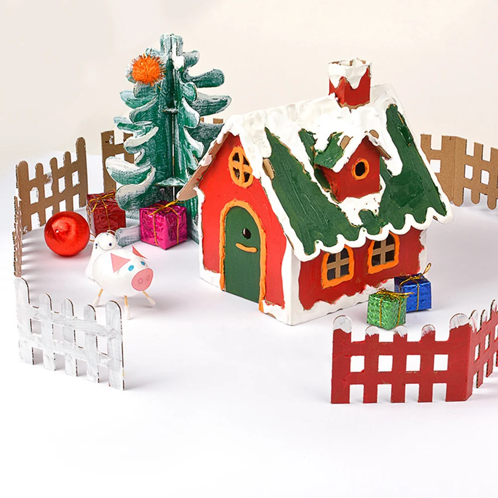 

5Sets Christmas DIY House Stylish Cardboard Cottage Kit for Kids Safe No Burr Craft Activity Beautiful Christmas Decoration