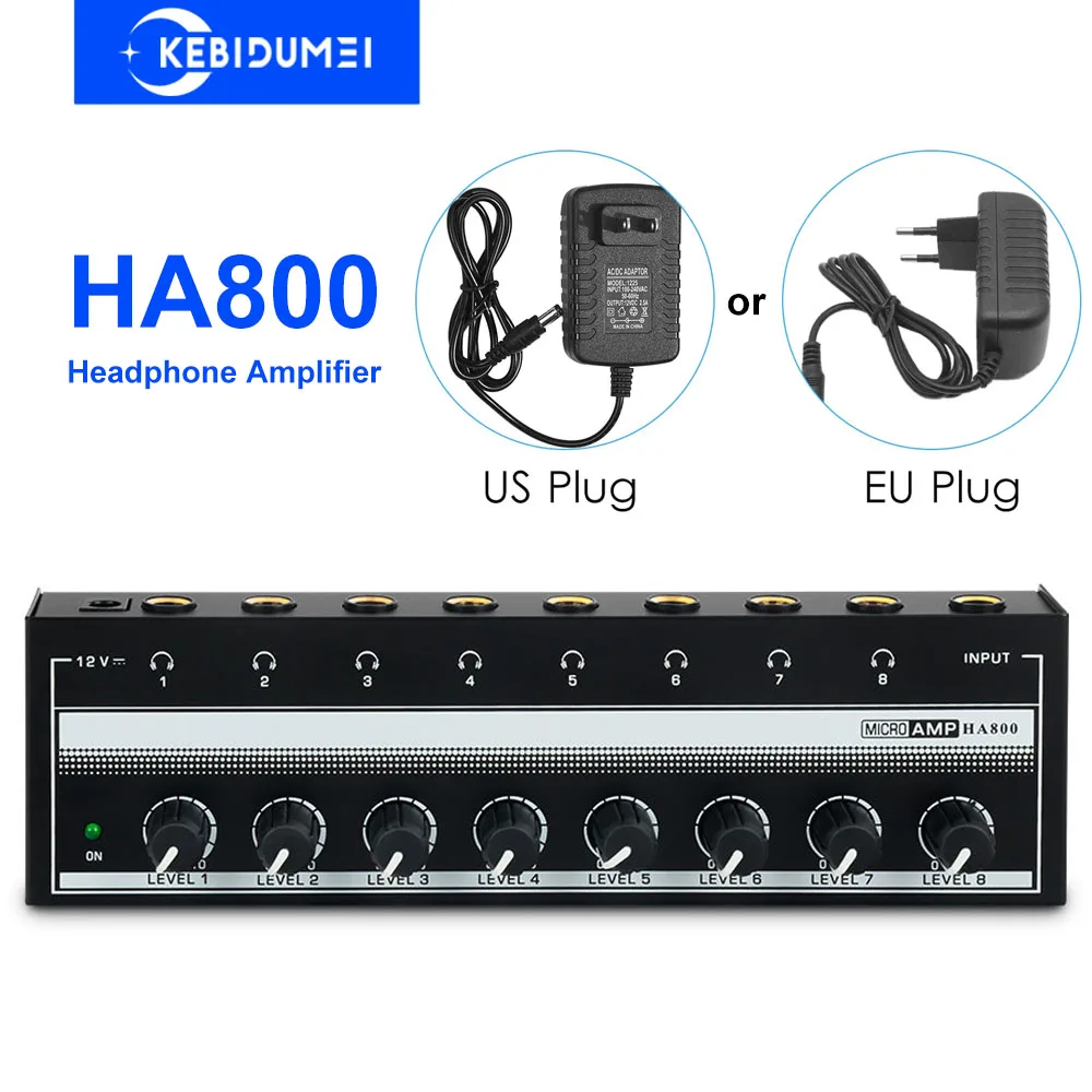 Professioneller Kopfhörerverstärker, 8 Kanäle, HiFi-Stereo-Audioverstärker, ultrakompakter Mini-Verstärker mit Stereo-/Mono-Schalter Professional Headphone Amplifier 8 Channels HiFi Stereo Audio Amplifier