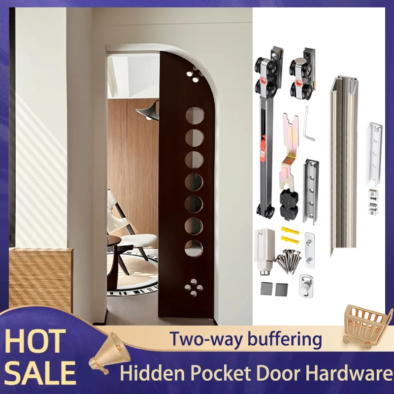 

Push-pull Hidden Pocket Door Slide Rail Hanging Wheel Push-pull Sliding Door Track Two-way Buffer Damping Sliding Door Hardware