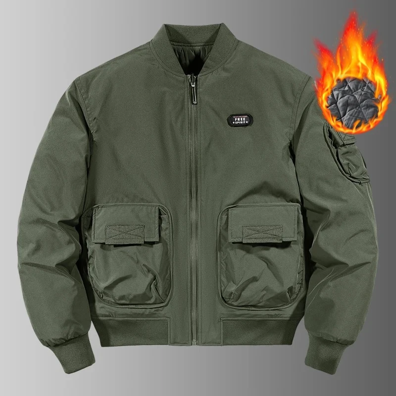 

Arm Green MA1 Pilot Bomber Jacket Мужская осенне-зимняя утолщенная бейсбольная куртка Повседневное пальто Мужская военная ветрозащитная рабочая одежда Куртка