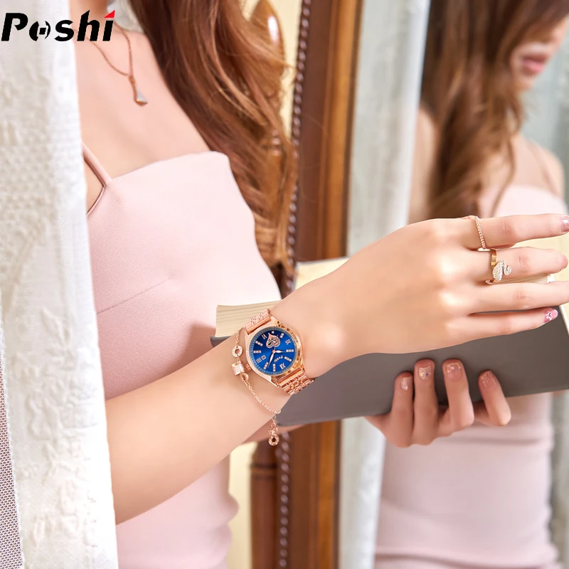 POSHI 925 Top Luxury Quartz Watch Fashion Women\'s Watches Simple Casual Style Ladies Dress Bracelet Original Clock with Box