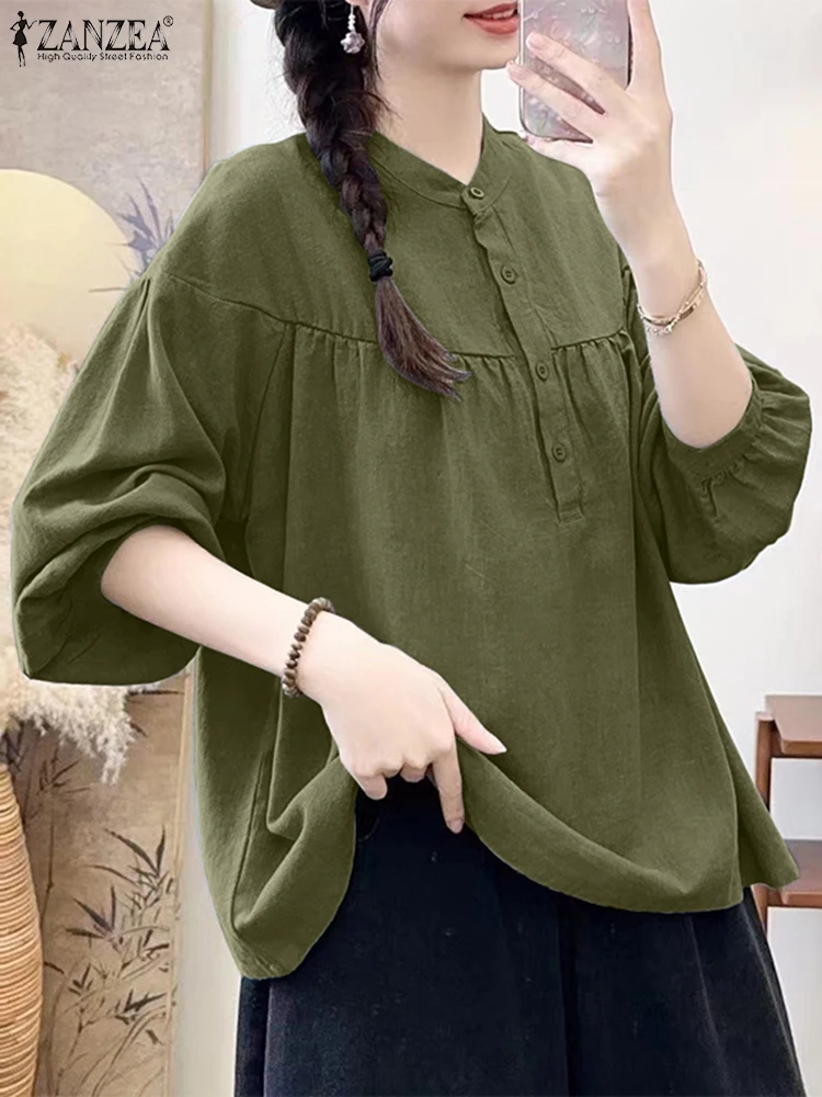 

ZANZEA Spring Long Sleeve Solid Shirt Women Vintage Blouse 2025 Casual Loose Tunic Tops Stylish Holiday Party Blusas Mujer