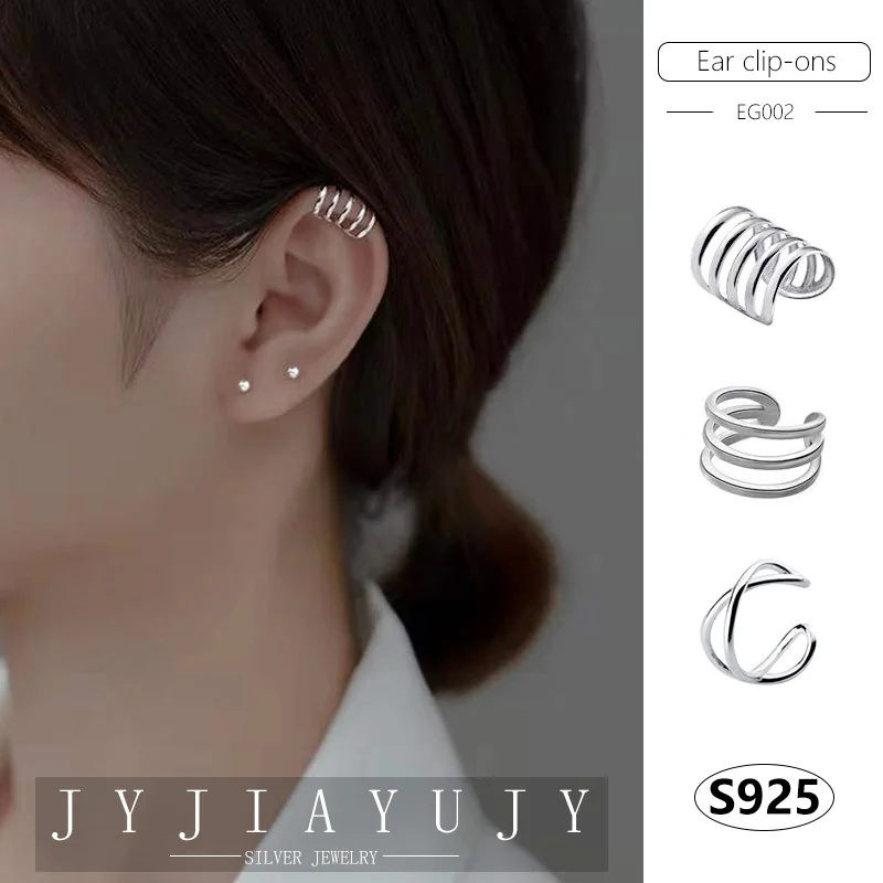 

JYJIAYUJY 100% Sterling Silver S925 Ear Clip-Ons Earrings Cross Three Five Lines Fashion Hypoallergenic Women Jewelry Gift EG002