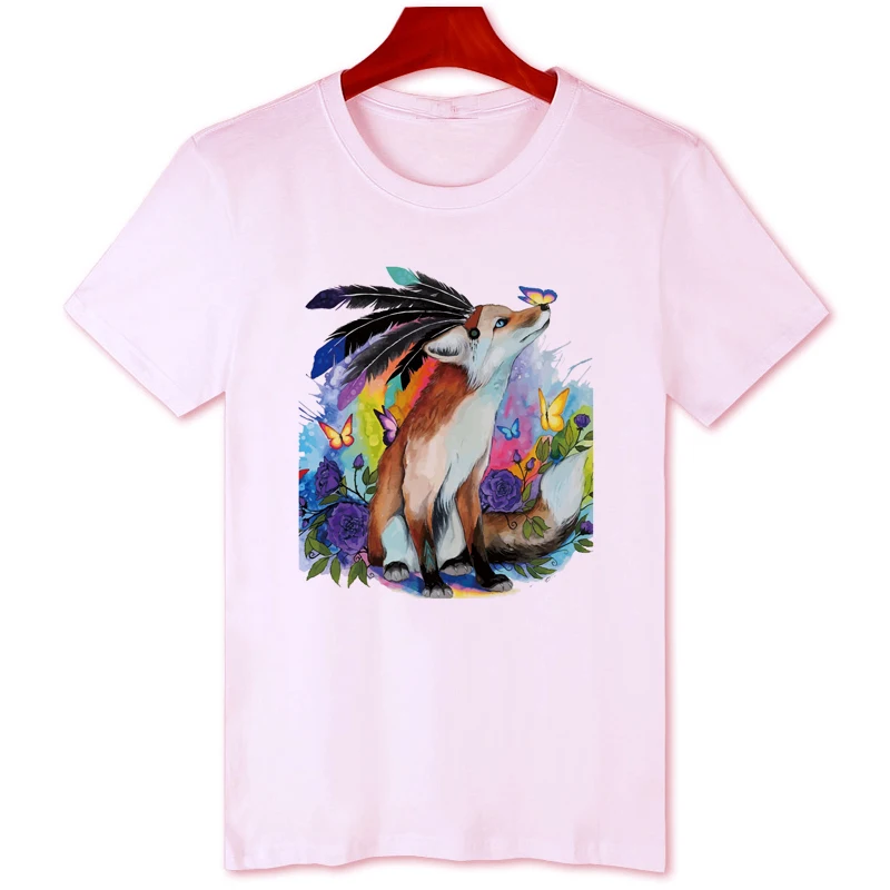 Oil Painting Fox Butterfly Tshirt Original Brand tops Summer Oversized t-shirt For Men Casual Clothing B131