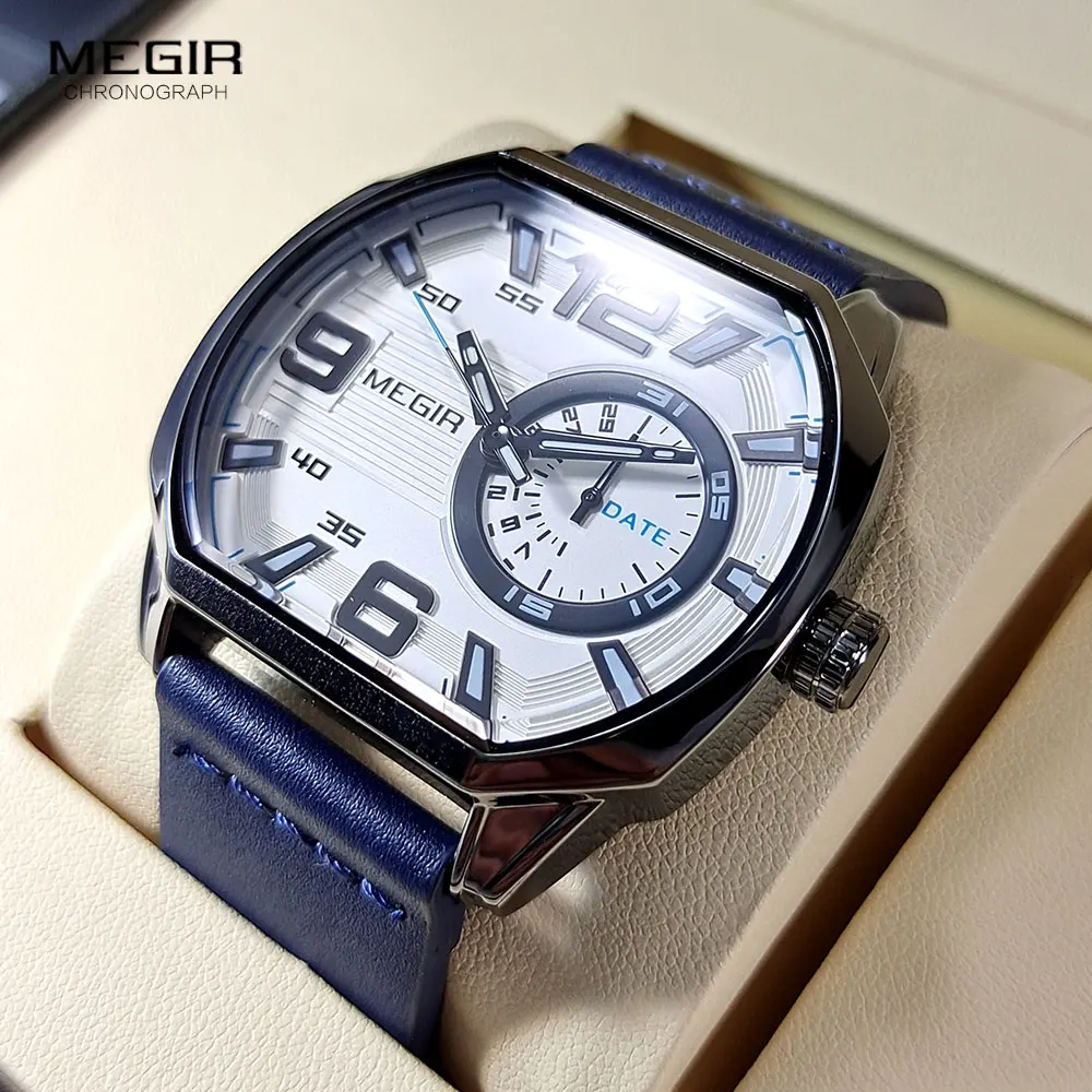 MEGIR Octagon Watch for Men Fashion Waterproof Quartz Watches Large Dial Casual Sport Wristwatch with Auto Date Luminous 2201