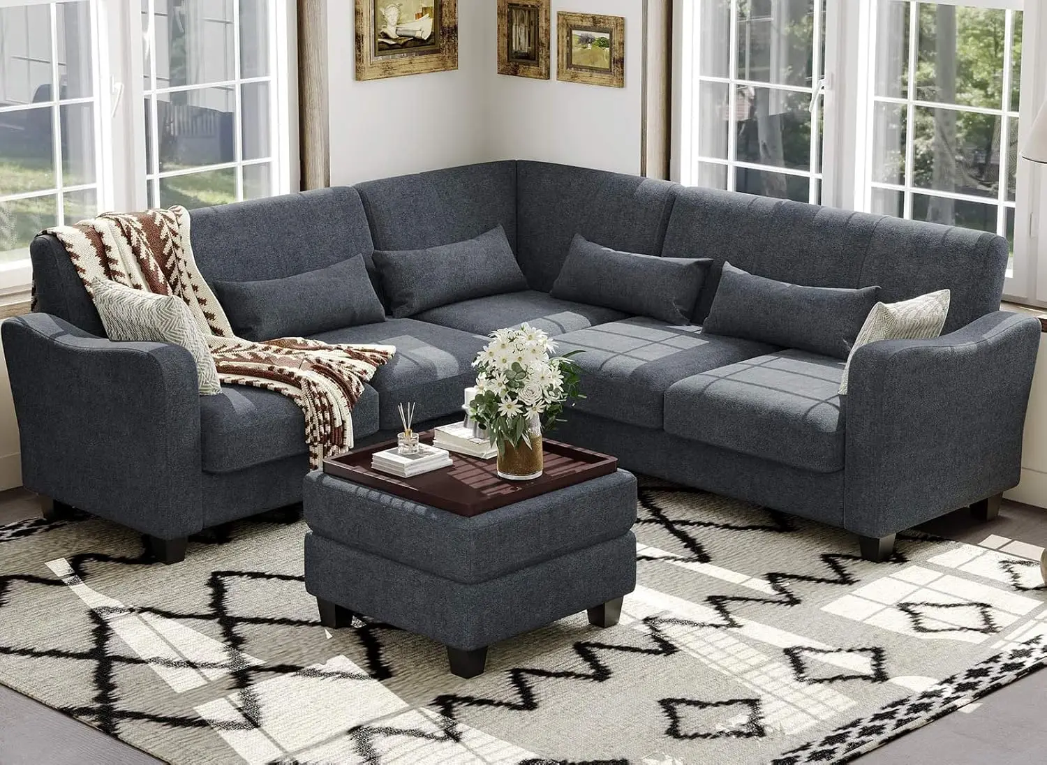 

Reversible L Shaped Couch with Chaise Convertible Sofa Couch L-Shaped Sofa with Storage Ottoman 4 Seater Sectional Couches