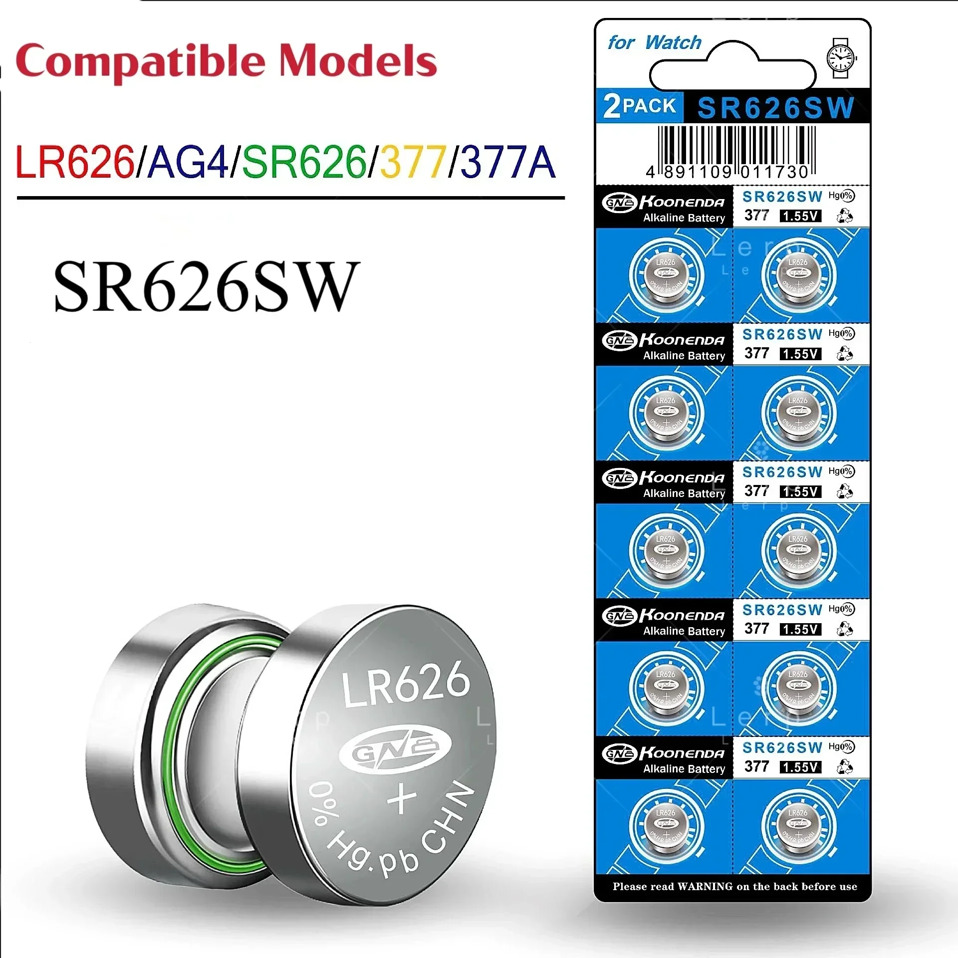 카시오 쿼츠 시계 단추 배터리, 범용 원형 Dw 스와치, SR626SW, 377A, AG4, 376, LR626, LR66