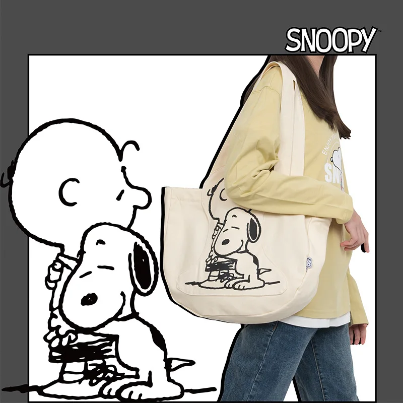 

Kawaii Miniso Snoopys Genuine Cartoon Large-Capacity Leisure Canvas Bag Versatile Shoulder Bag Large Capacity Girl Shopping Bag