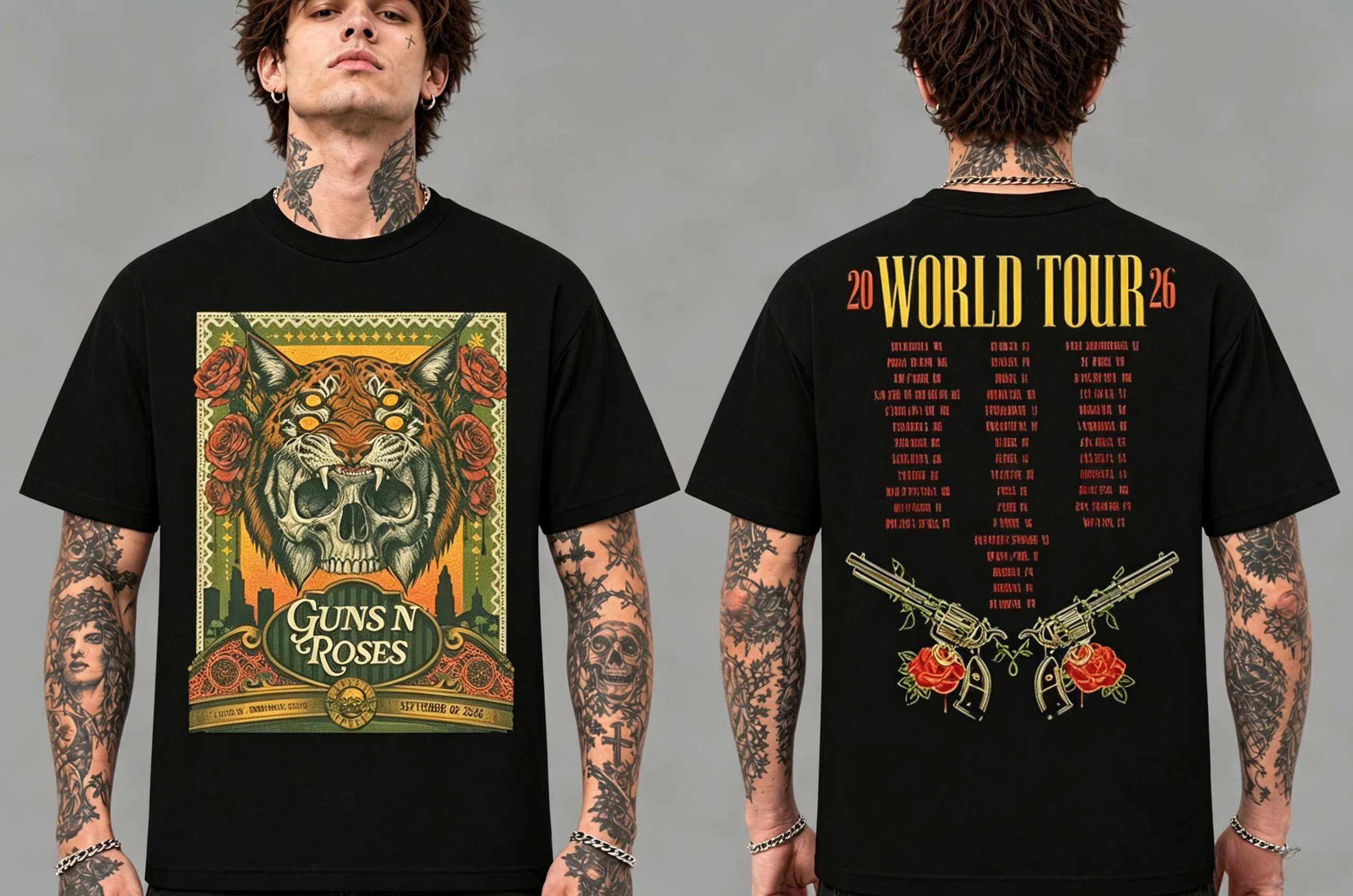 Guns N' Roses 2026 Snapdragon Stadium World Tour T-shirt Retro Rock Band Streetwear Oversized Cotton Tee