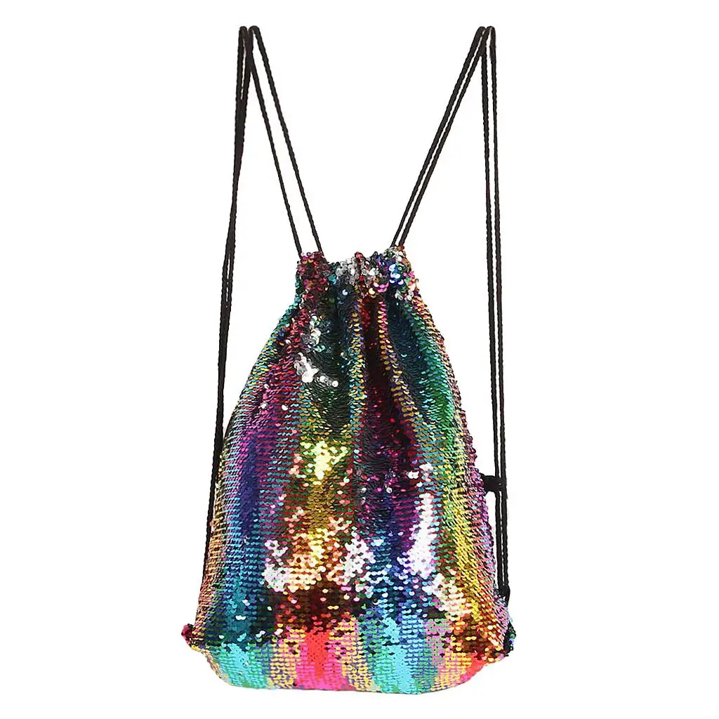 Mermaid Sequin Bag Drawstring Backpack Glittering Fashion Reversible Bags