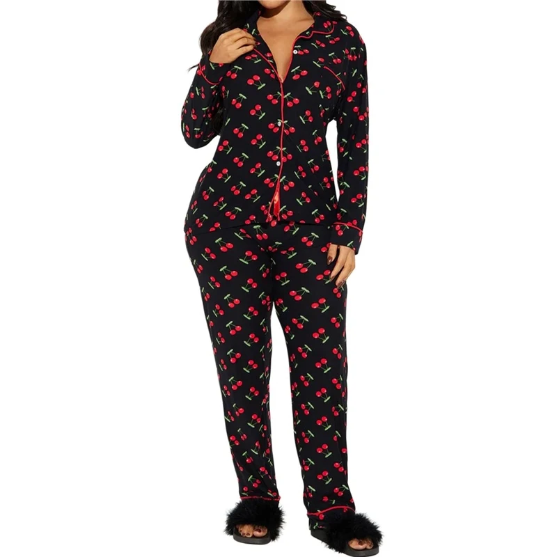 Women's Pajama Set Collared Long Sleeve Loungewear Casual Fashion Elegant Trendy Stylish Lightweight