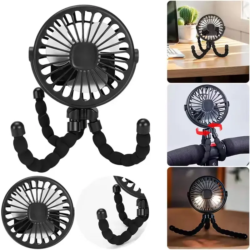 Mini Octopus Fan Baby Stroller Fan Hand Held USB Charging Bladeless Small Folding Fans Mini Silent Table Outdoor Cooler view 4