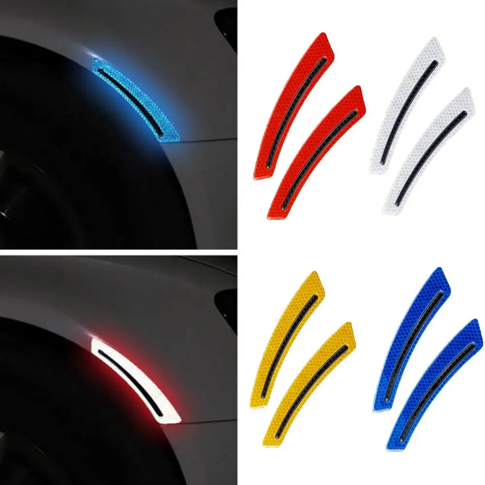 2Pcs Car Wheel Eyebrow Universal Reflective Warning Glossy Car Fender Protector Wheel Arch Mouldings Sticker Vehicle Supplies