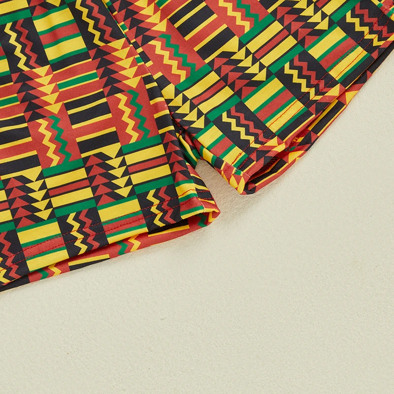 SUNSIOM 0-3 jaar Afrikaanse shorts voor babyjongens, zwarte tops met korte mouwen, O-hals en shorts met patroonprint