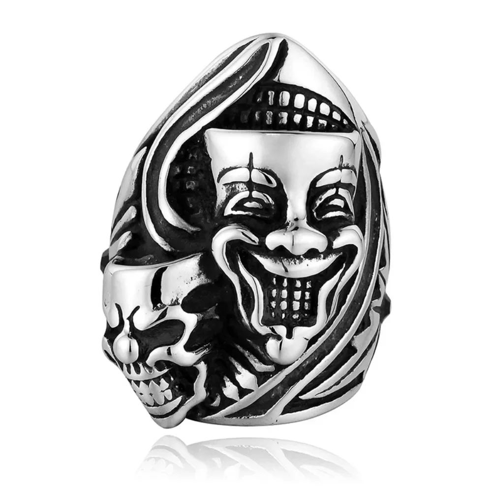 

CHUANGCHENG Men's Retro Personality Stainless Steel Personality Skeleton Clown Man Rings Size 7-13