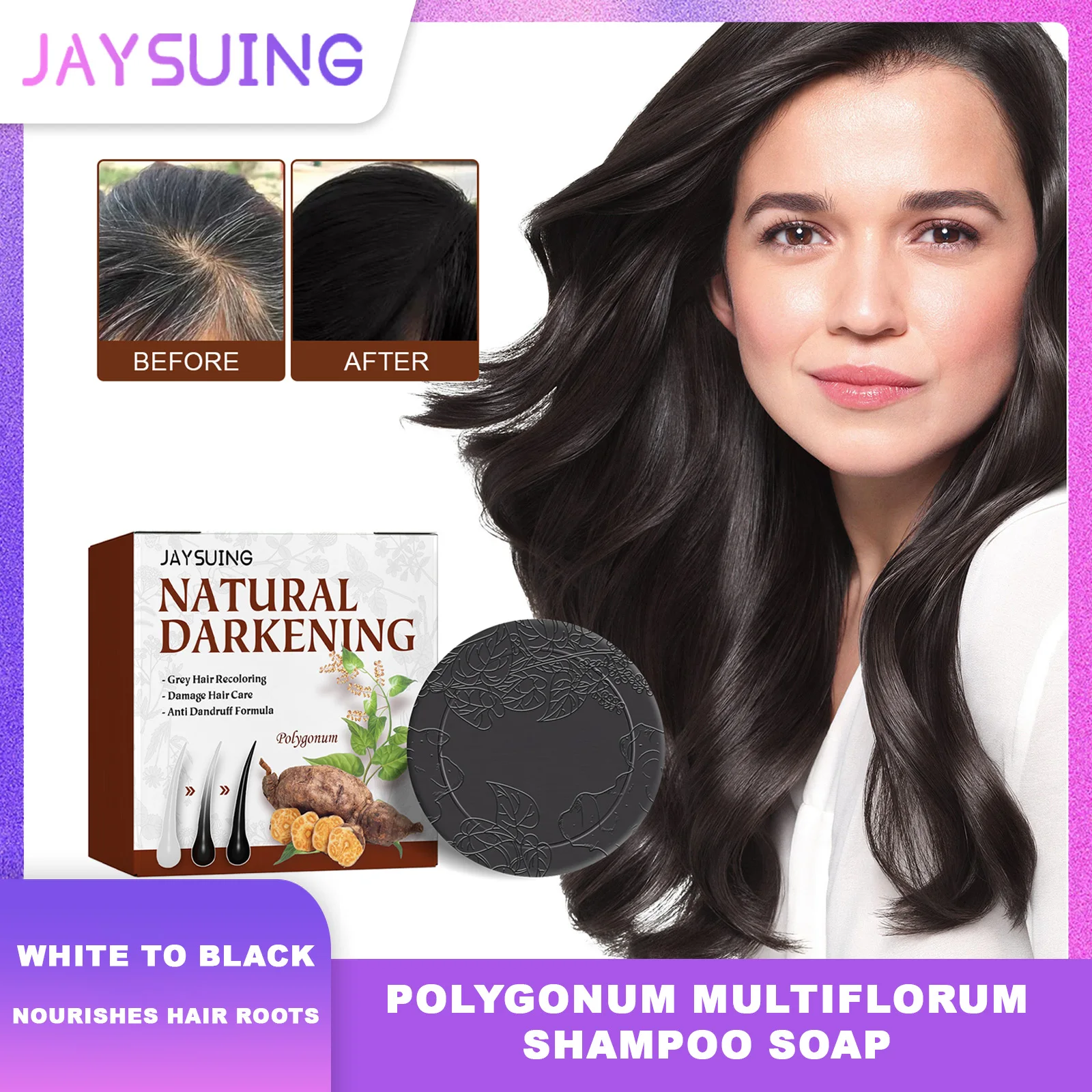 

Jaysuing Polygonum Multiflorum White To Black Shampoo Soap Nourishes Hair Roots Shiny Smooth Anti Dandruff Itching Hair Care