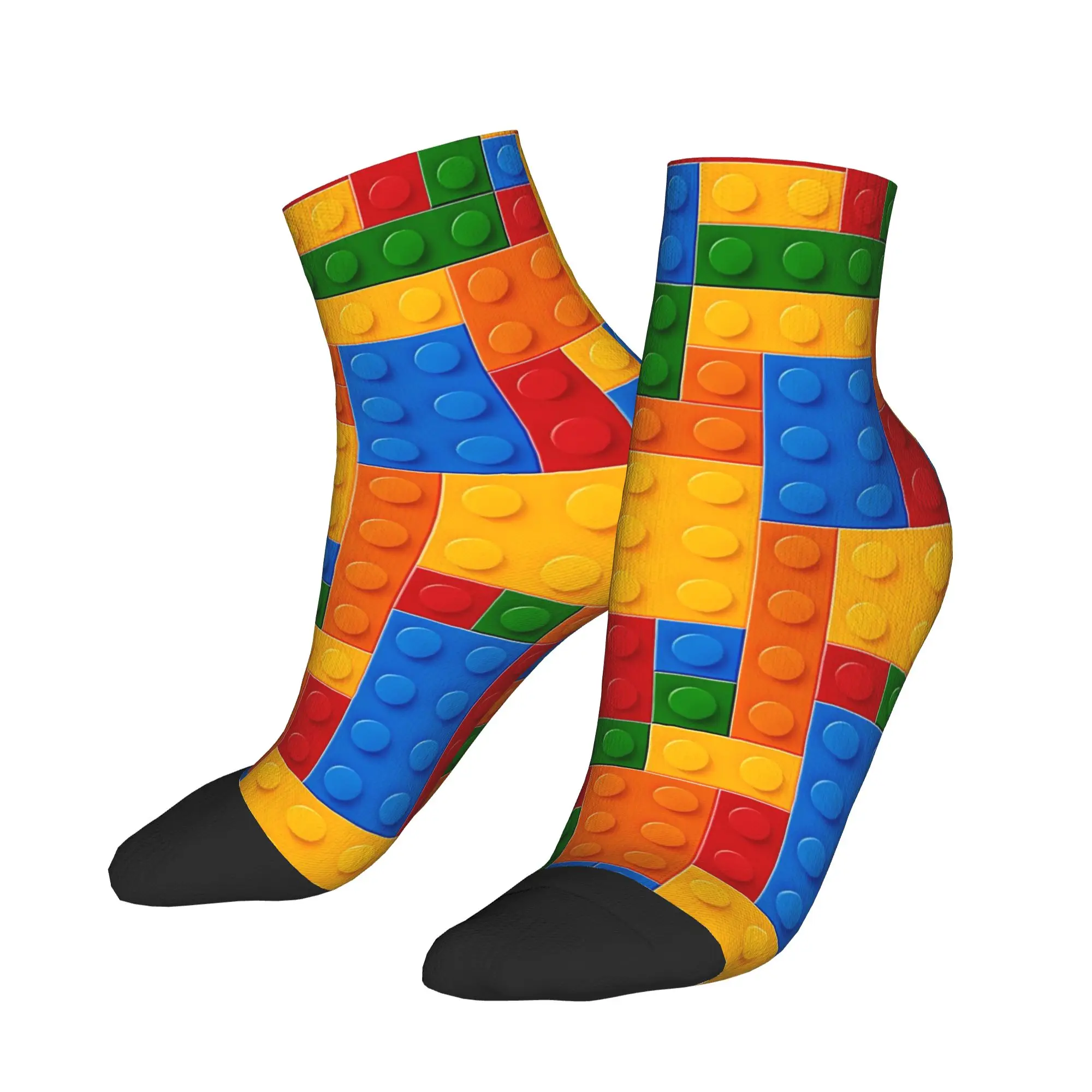 Standard Primary Color Building Blocks Pattern Ankle Socks Kawaii Quality Soft Casual Socks Spring Climbing Anti Sock For Men