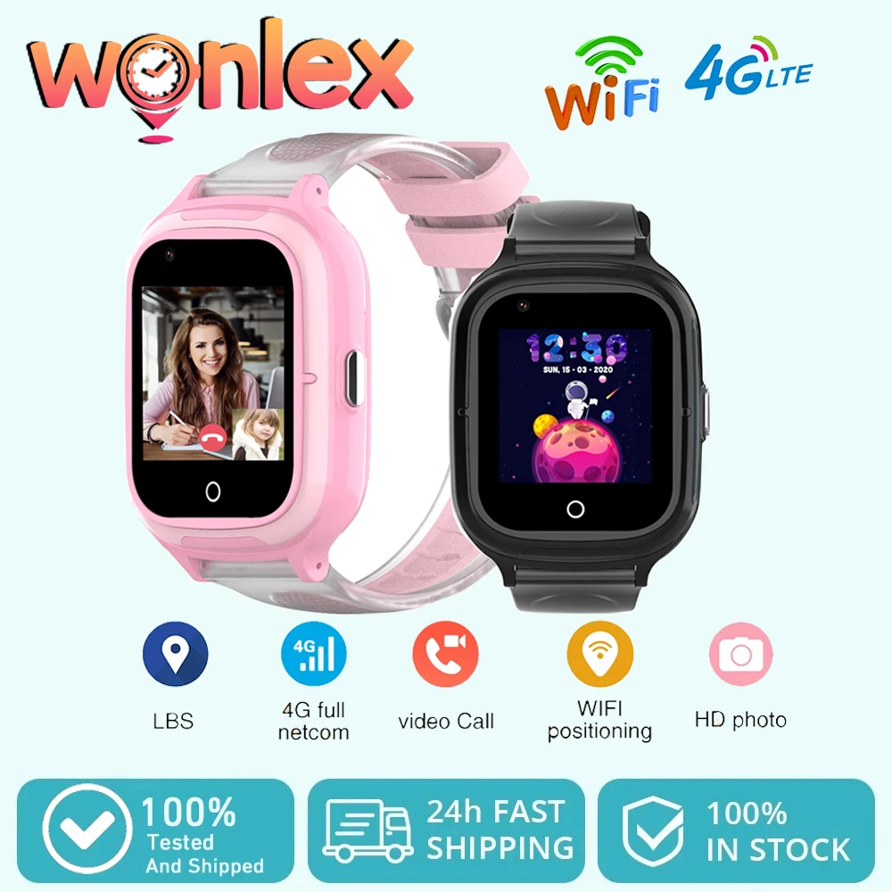 Wonlex  4G Kids Smart Watch with Camera WiFi GPS location Tracker SOS video call 900mAh IP68 Waterproof Children smartWatch KT23 