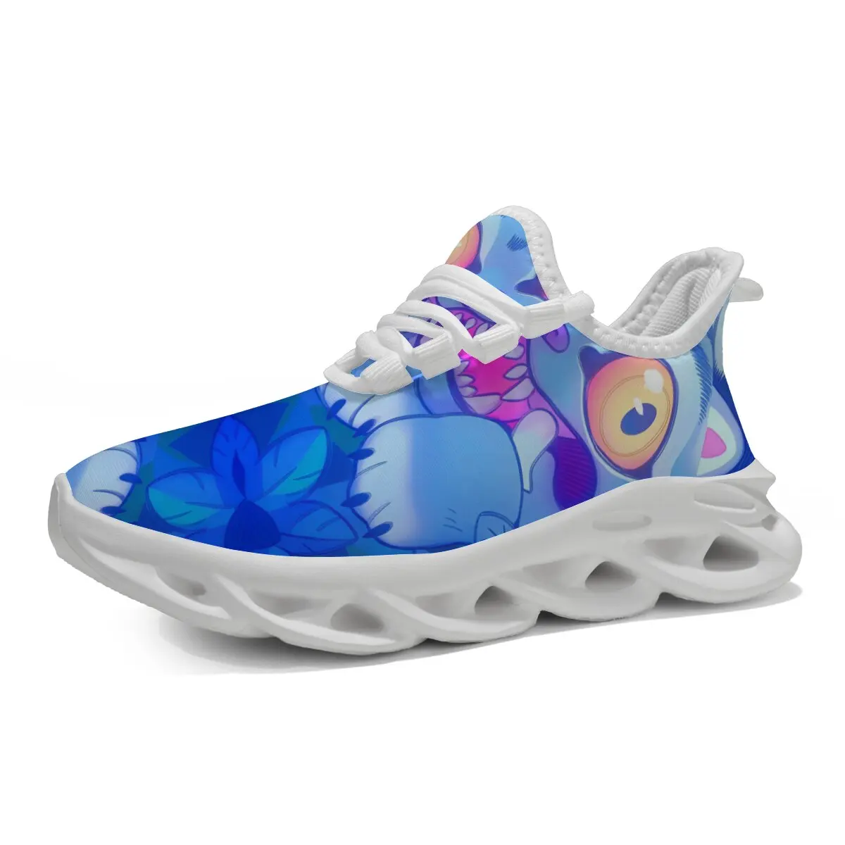 

Kids' Cartoon Blue Alien Floral Print Lightweight Athletic Sneakers with White Sole Women Non-slip Outdoor Athletic Male Sneaker