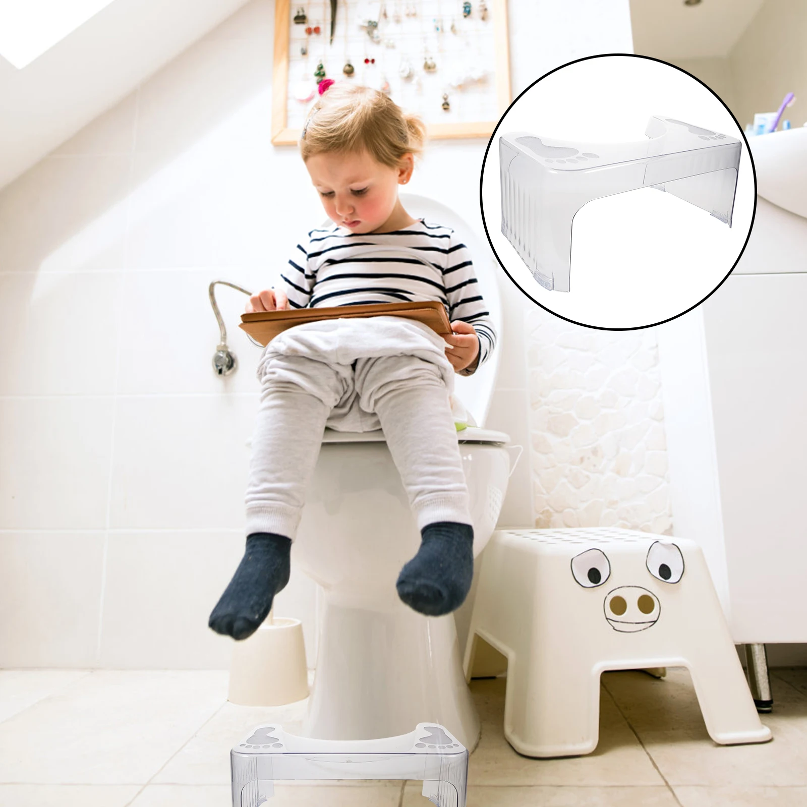 مقعد مرحاض ممتاز للأطفال والكبار، مسند قدم حمام غير قابل للانزلاق لسهولة التدريب على استخدام المرحاض والاستخدام المريح #1