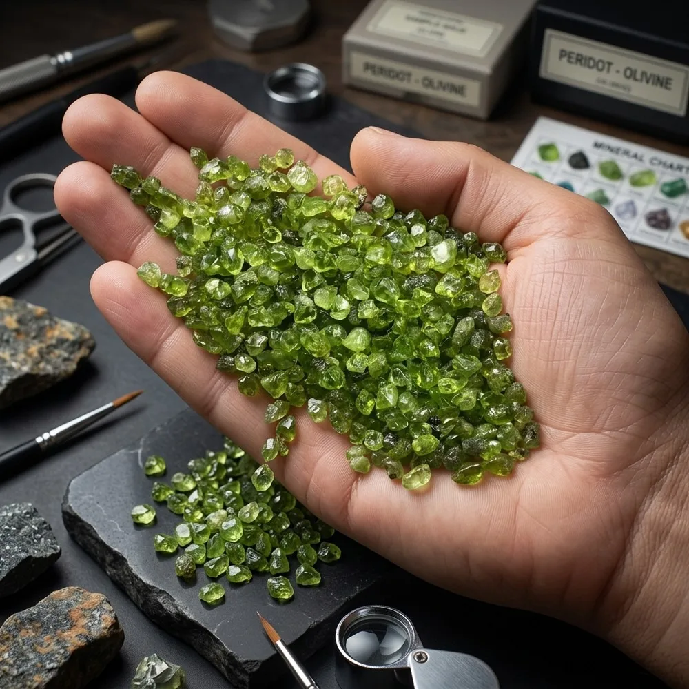 Natural Raw Olivine Quartz Gravel 200g, Glitter Peridot Stone Chips for Aquarium, Fengshui, Reiki Healing & DIY Garden